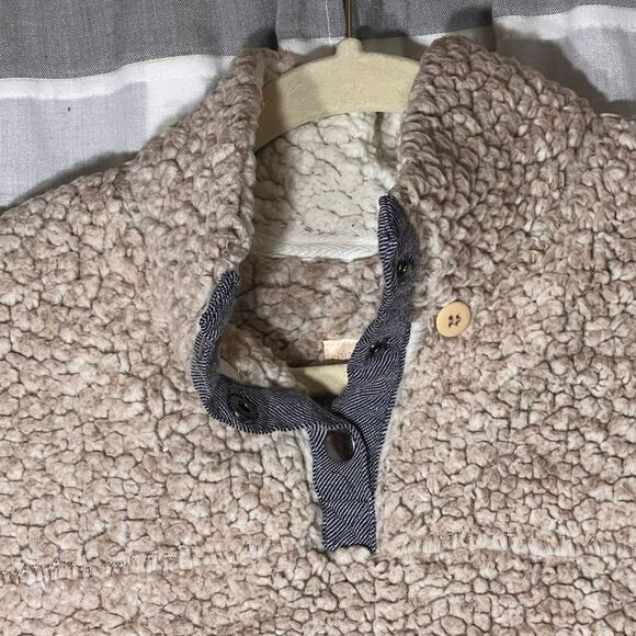 Altar’d State Sherpa pullover snap button denim accent pockets size M tan - Picture 7 of 7